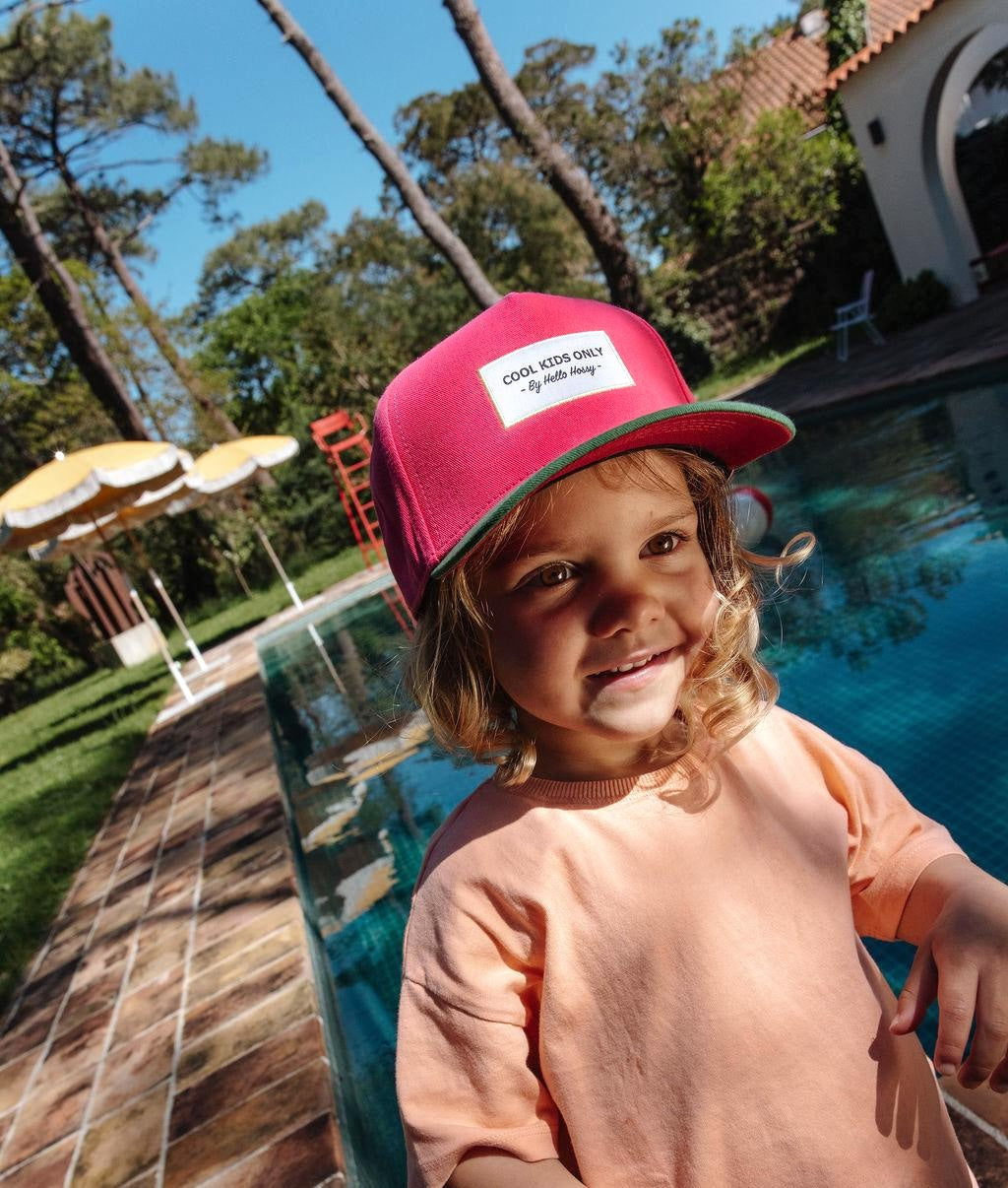 Boné infantil fuchsia com pala verde e bordado Cool Kids Only, Hello Hossy