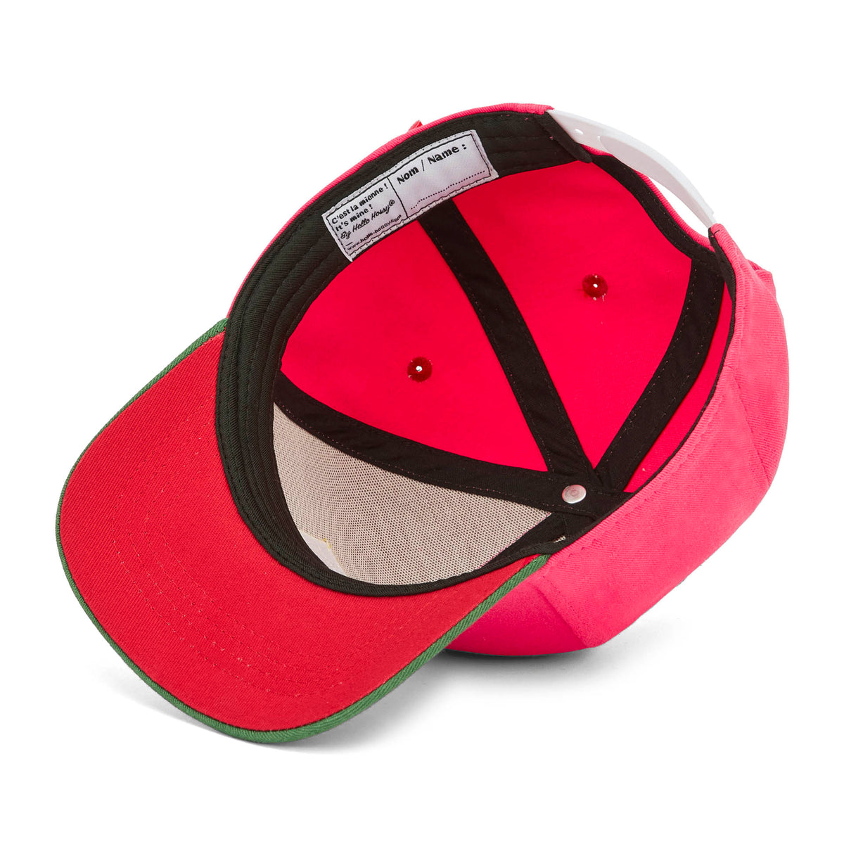 Boné infantil fuchsia com pala verde curva Hello Hossy