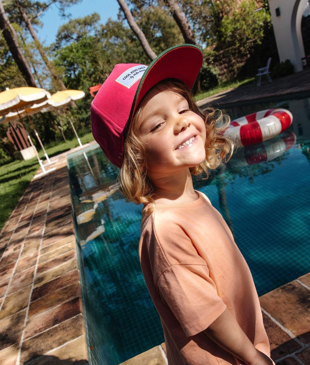 Boné infantil fuchsia com pala curva e bordado Cool Kids Only, Hello Hossy