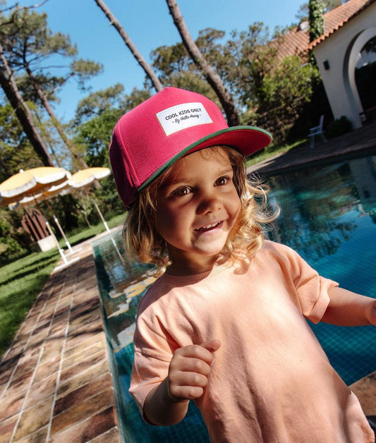 Boné infantil fuchsia com pala verde e bordado Cool Kids Only, Hello Hossy