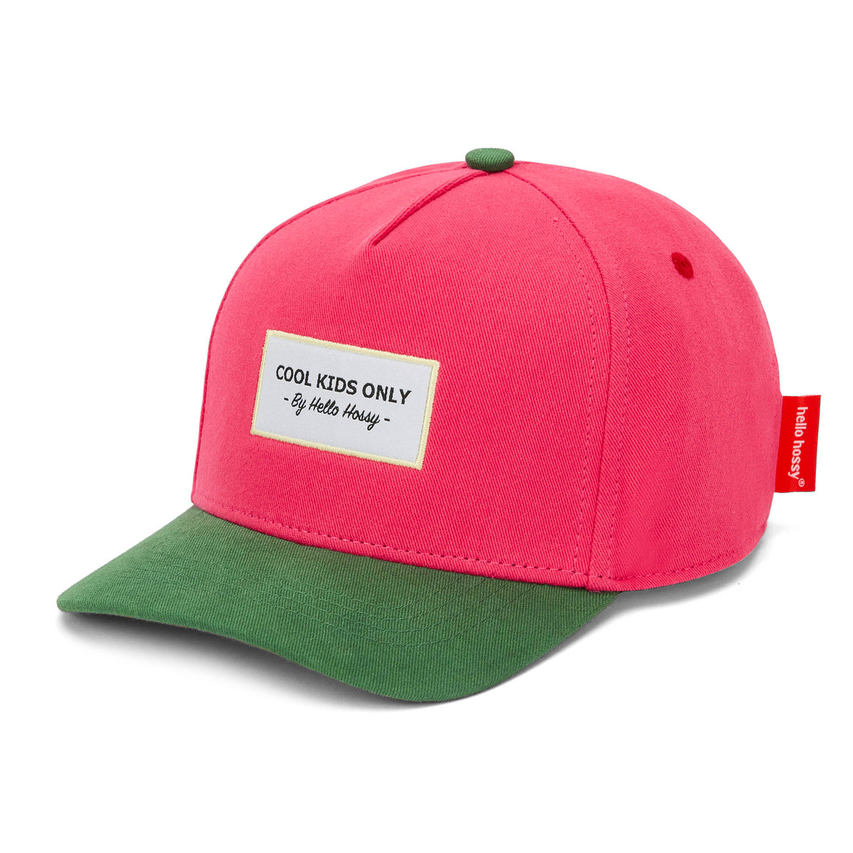 Boné infantil fuchsia com pala verde e bordado Cool Kids Only, Hello Hossy
