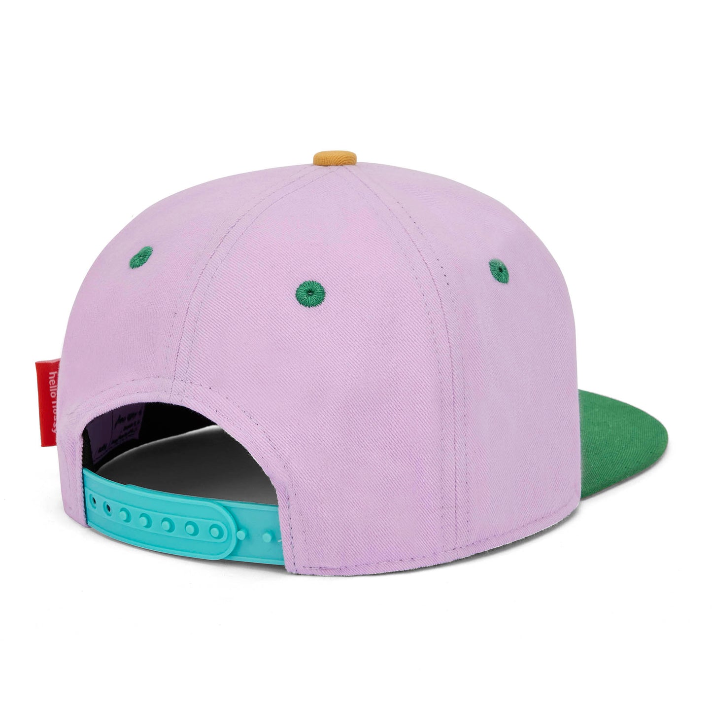 Boné infantil rosa com pala verde e detalhe de fecho traseiro Hello Hossy