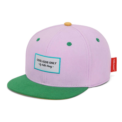 Boné infantil rosa com pala verde, pala reta, não usado Hello Hossy