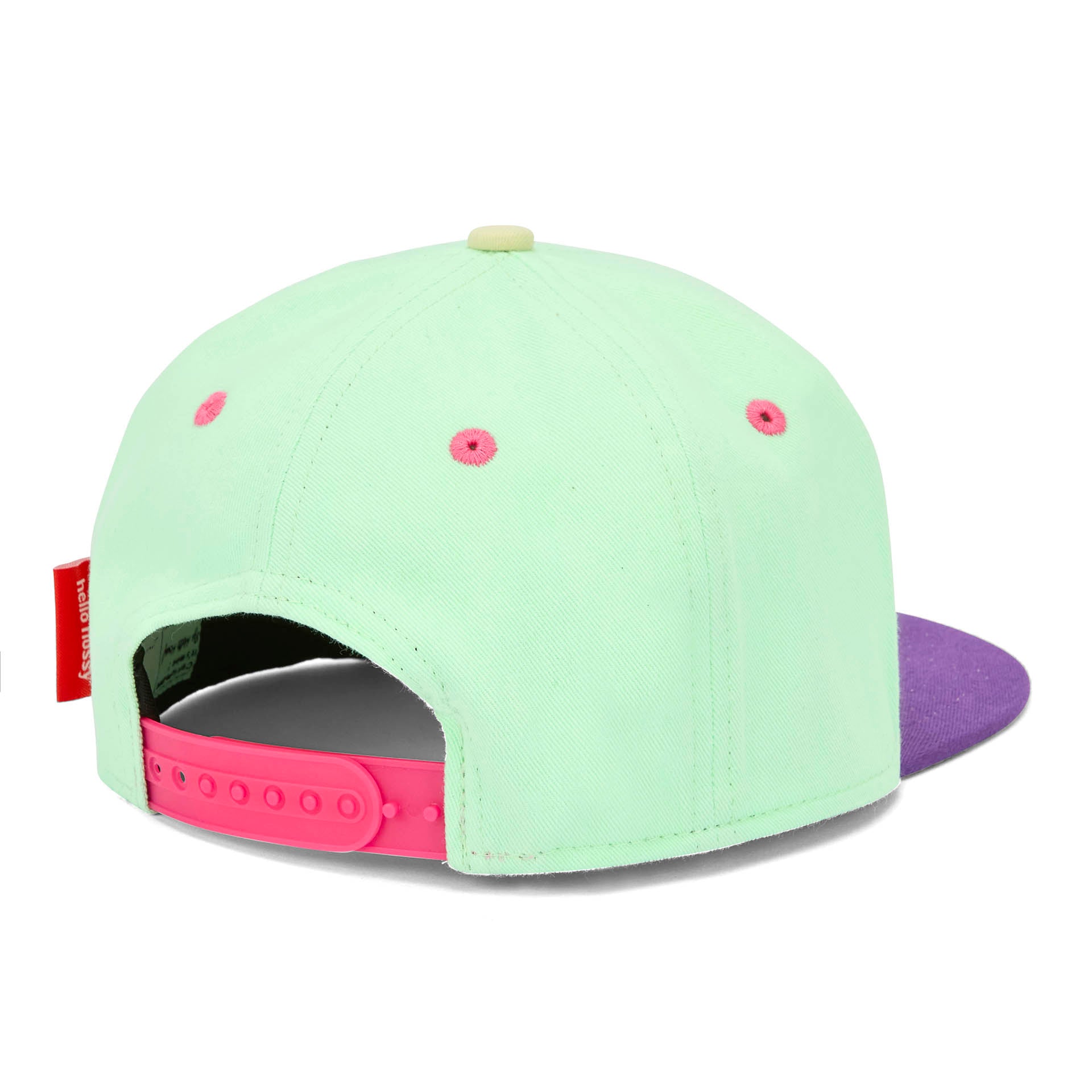 Boné infantil verde-menta e violette com detalhe de fecho traseiro Hello Hossy
