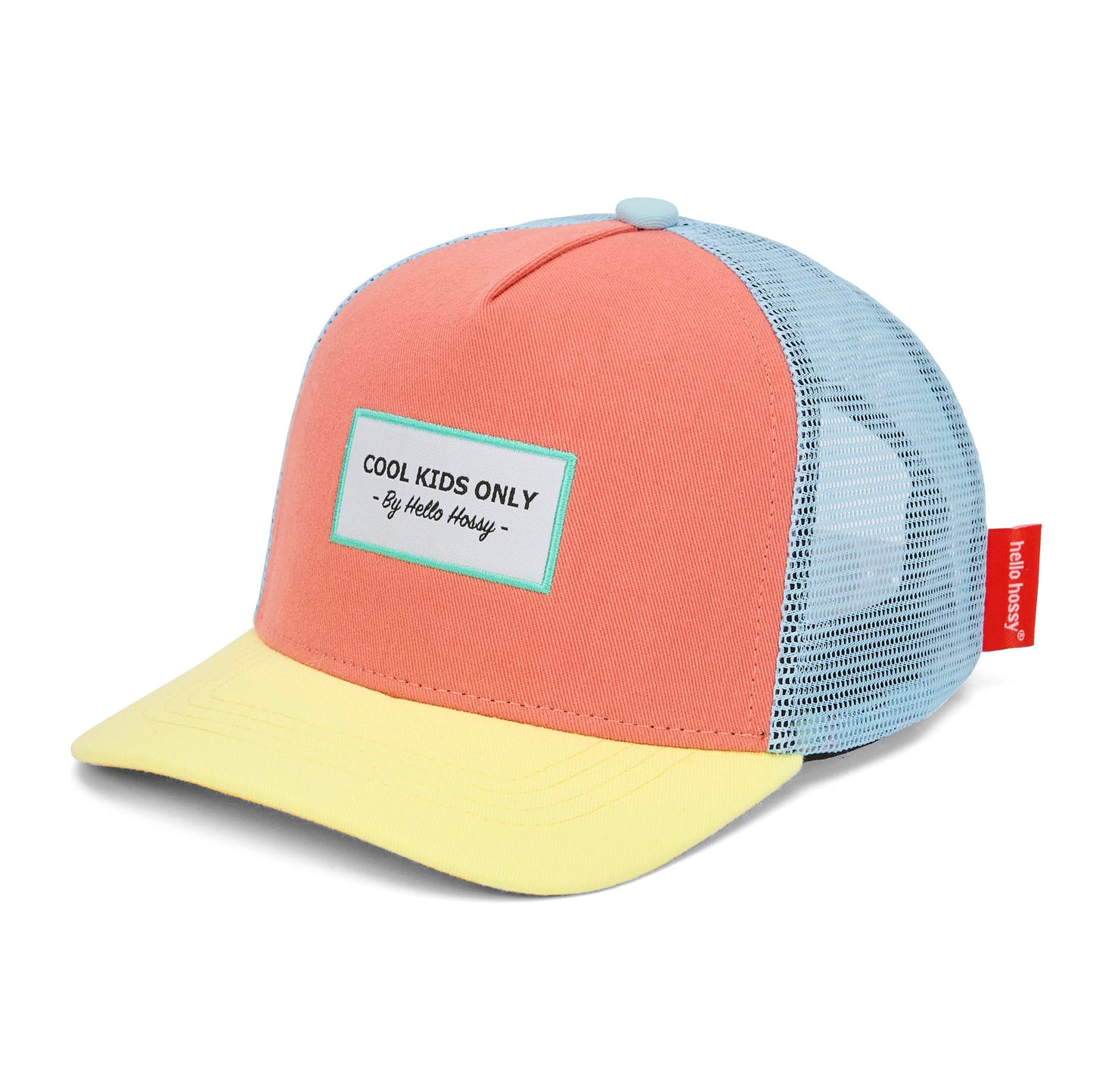 Boné infantil laranja com rede azul-clara, não usado Hello Hossy