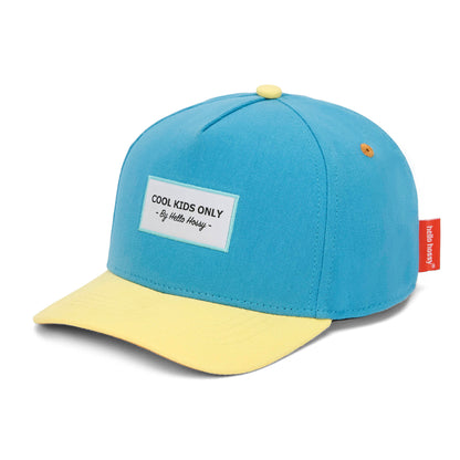 Boné infantil azul, pala amarela, bordado Cool Kids Only Hello Hossy