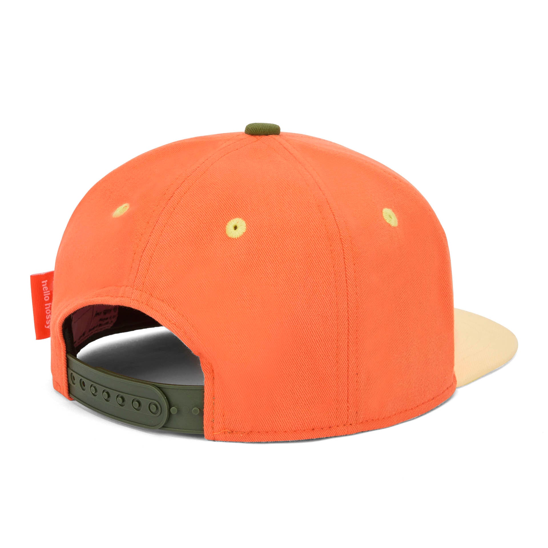 Boné infantil laranja e amarelo, pala reta ajustável Hello Hossy