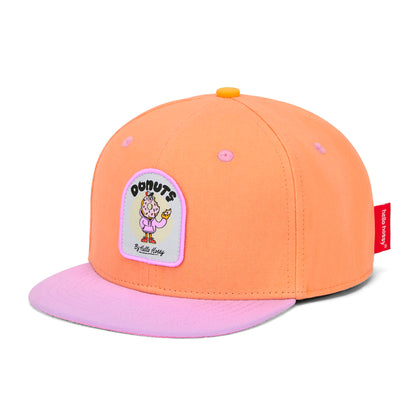 Boné infantil laranja e rosa com patch food e pala reta Hello Hossy