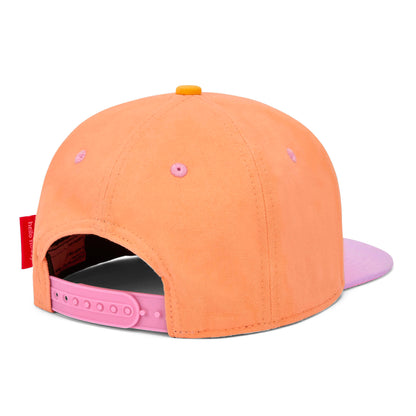 Boné infantil laranja rosa com pala reta, detalhe ajustável Hello Hossy