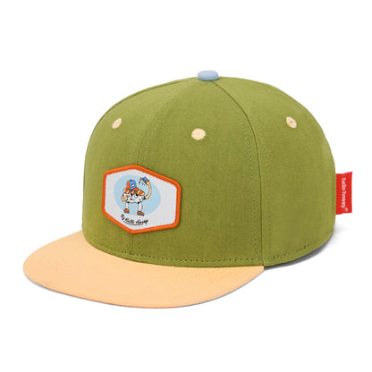 Boné para criança verde e bege, patch food, pala reta Hello Hossy