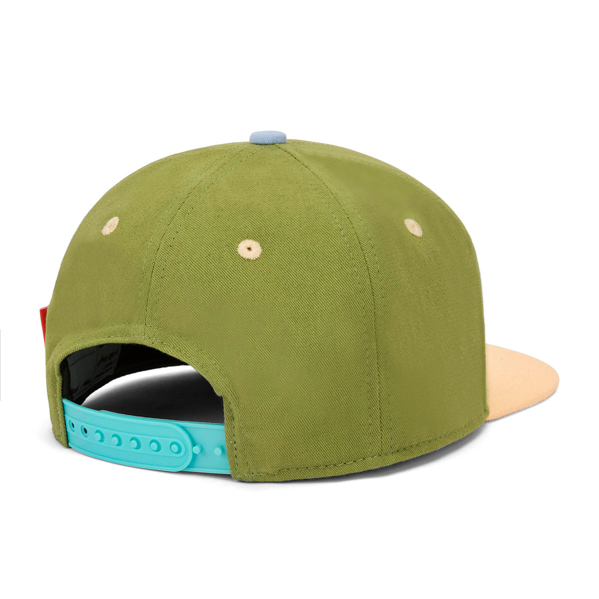 Boné infantil verde e bege com pala reta ajustável Hello Hossy