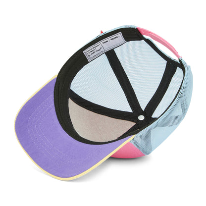 Boné infantil rosa, amarelo e azul, pala curva Hello Hossy