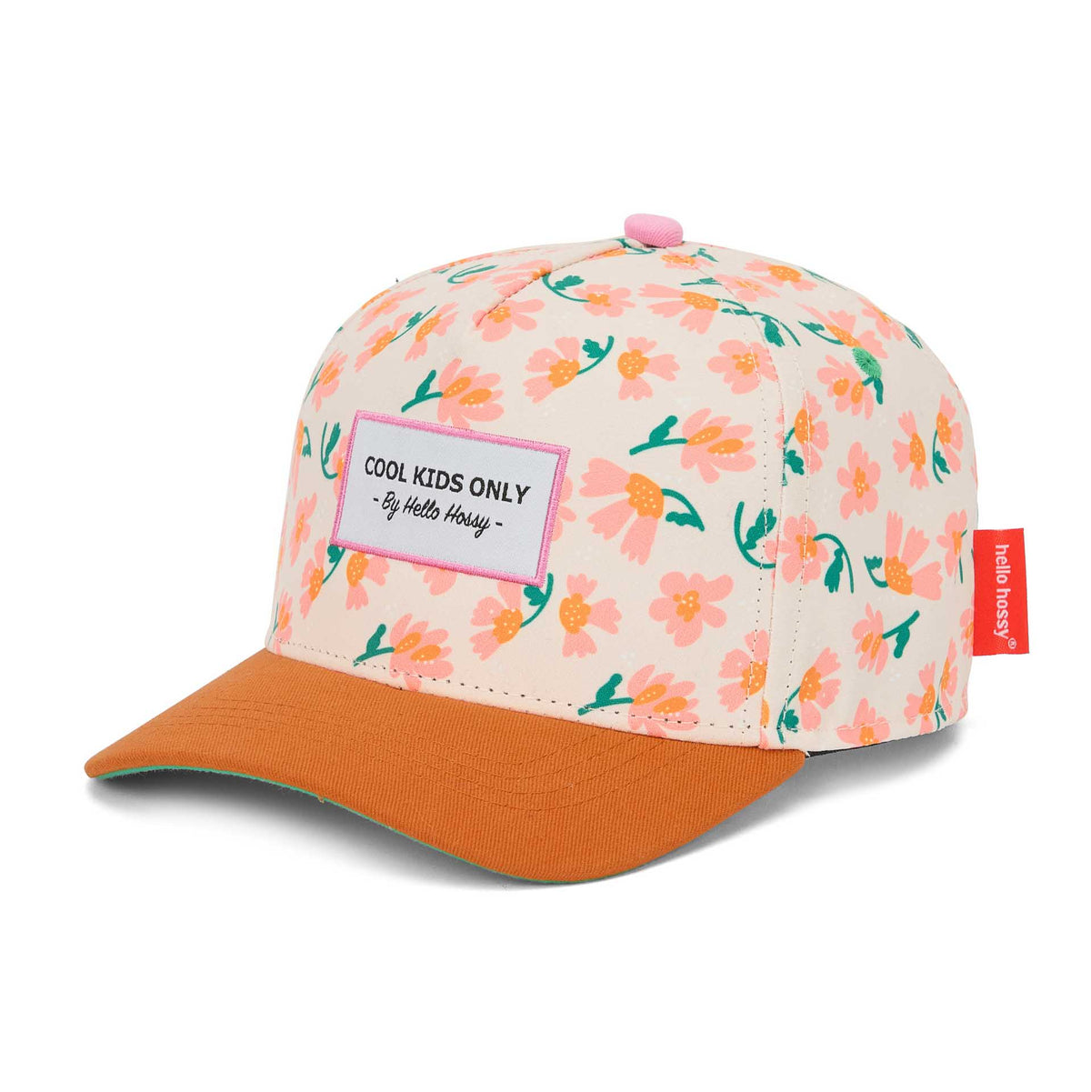 Boné infantil creme com flores, pala Camel, não usado, Hello Hossy