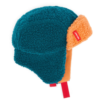 Gorro russo para criança azul e Camel, forro polar, tiras vermelhas Hello Hossy