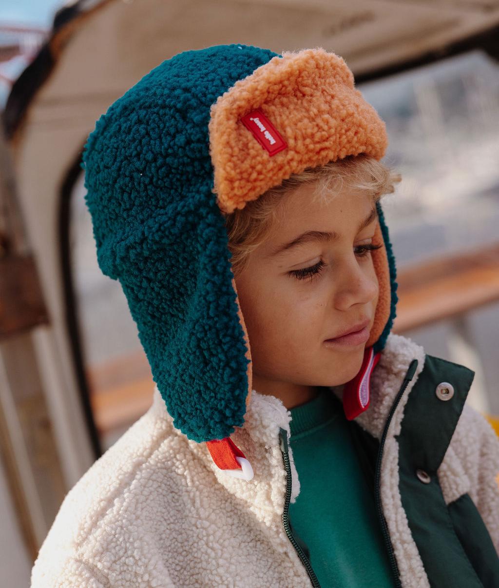 Gorro russo infantil azul Camel com efeito sherpa e orelhas duplas Hello Hossy