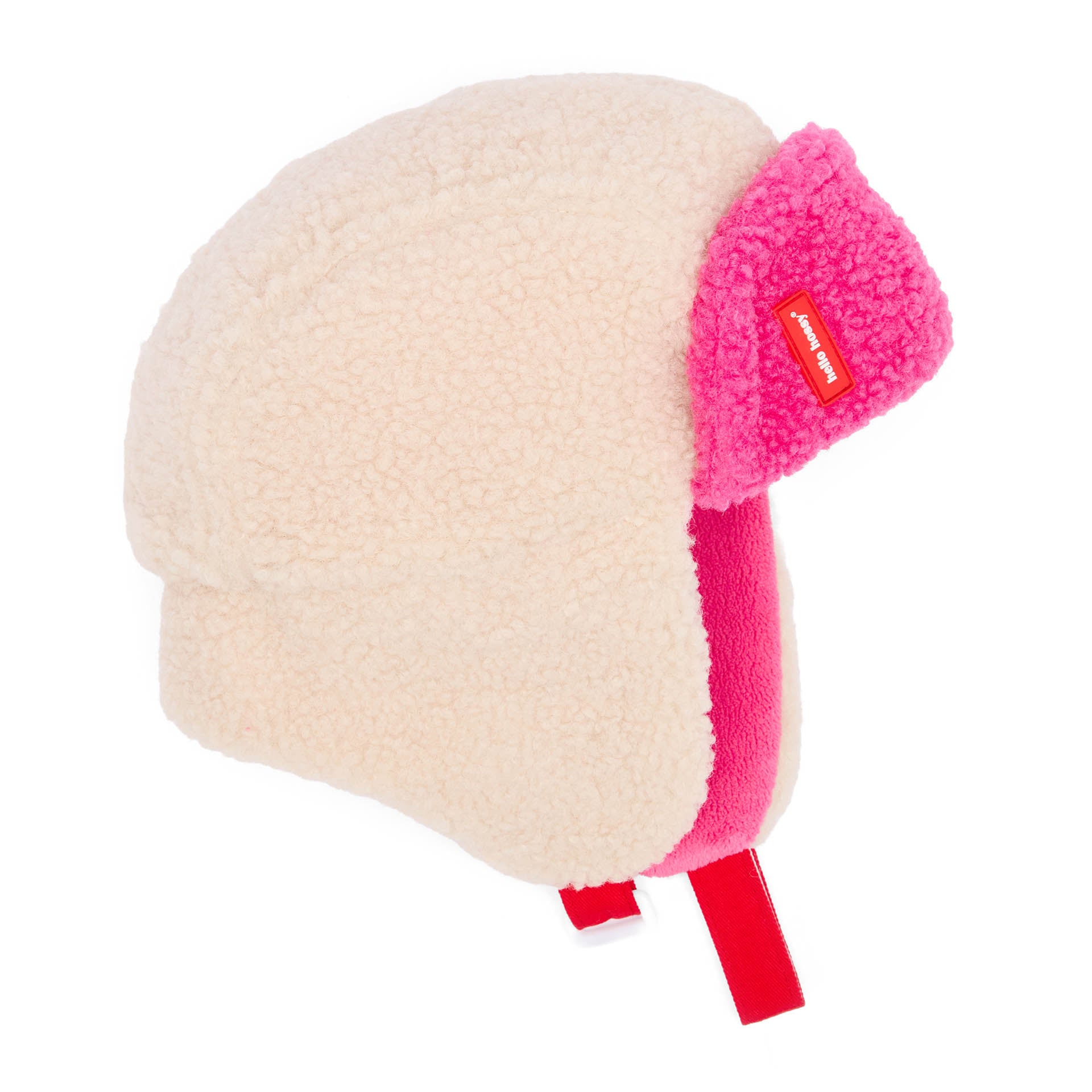 Gorro russo infantil branco com forro polar rosa e orelheiras amovíveis Hello Hossy