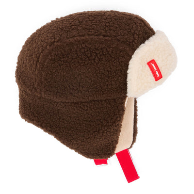 Gorro russo infantil castanho e branco, forro polar, orelhas protegidas Hello Hossy