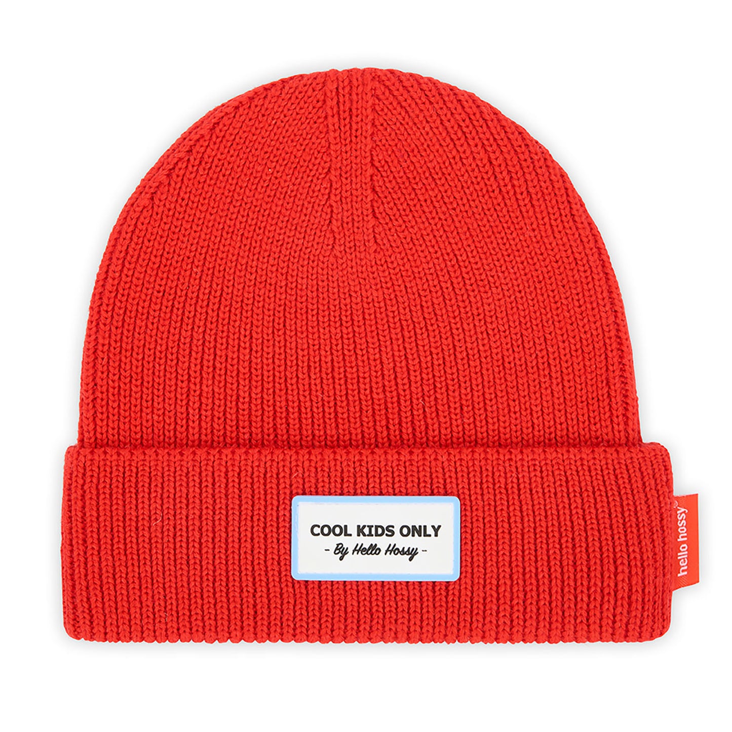 Gorro infantil vermelho em malha entrançada com etiqueta bordada Hello Hossy