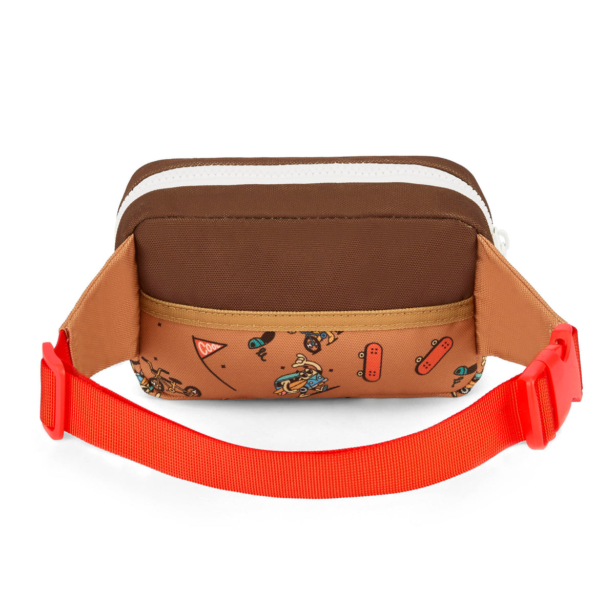 Bolsa de cintura para criança castanha, padrão de mascote bicicleta, alça vermelha, Hello Hossy