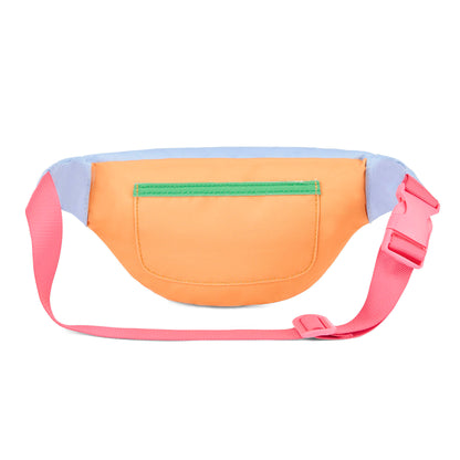 Bolsa de cintura infantil laranja com bolso com fecho e alça rosa Hello Hossy