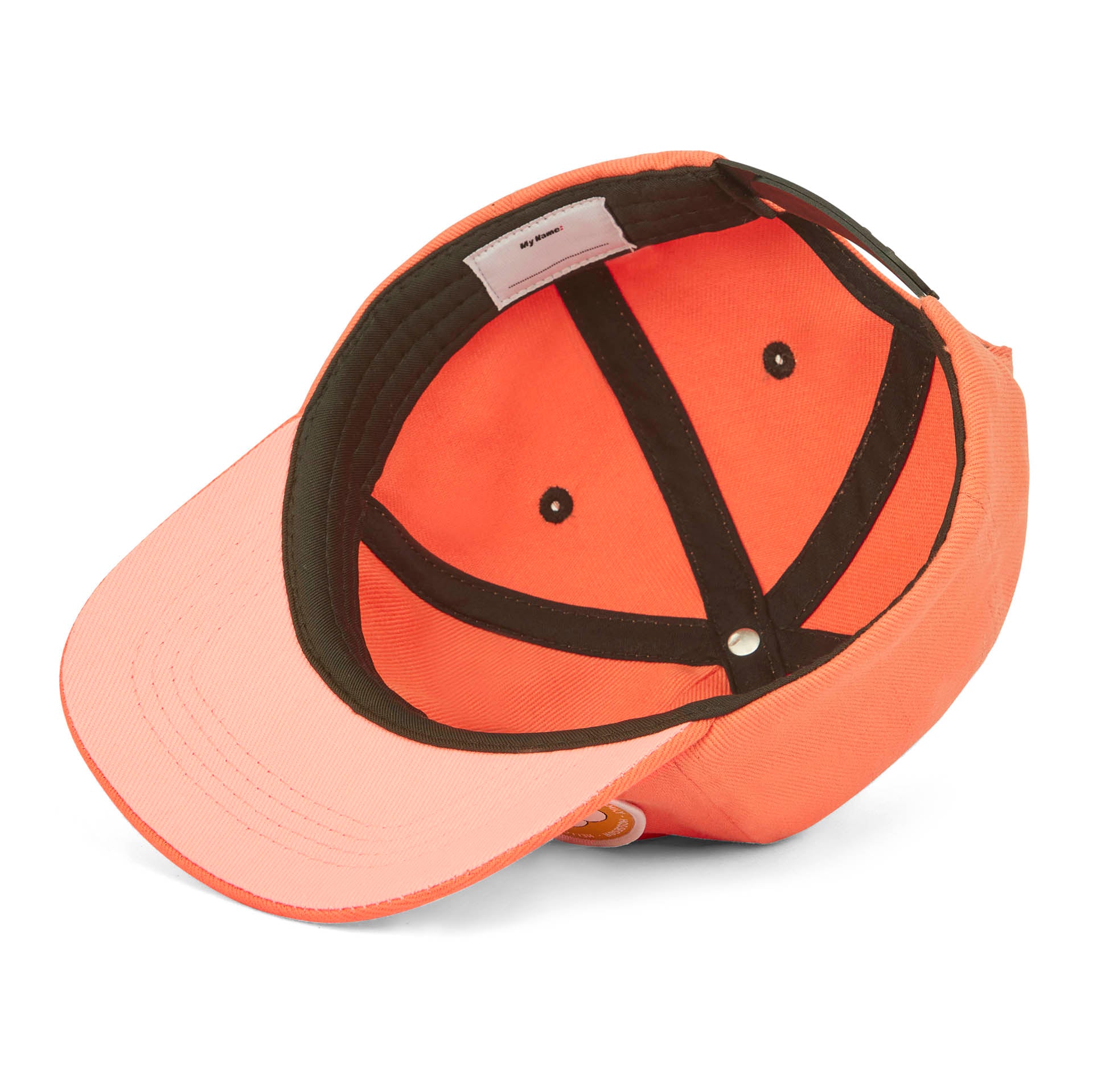 Boné infantil laranja, pala curva, padrão skate Hello Hossy