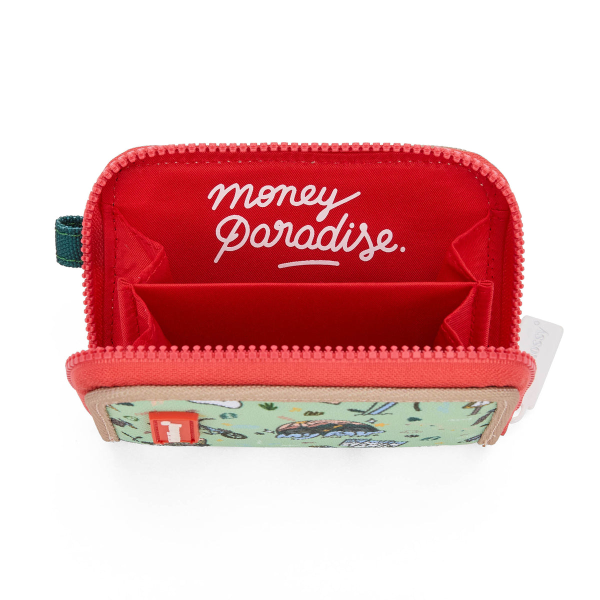 Porta-moedas infantil verde com motivo de viagem e bicicleta, interior vermelho Hello Hossy