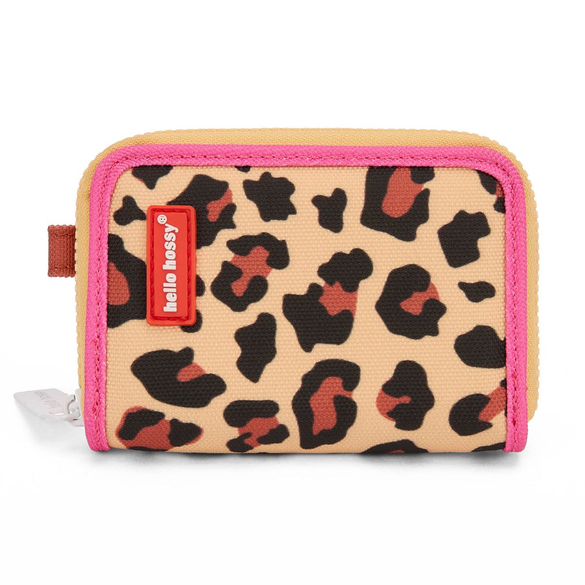 Porta-moedas infantil bege com estampado leopard e rebordo rosa Hello Hossy