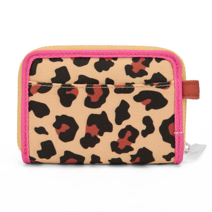 Porta-moedas infantil bege com estampado leopard e rebordo rosa Hello Hossy