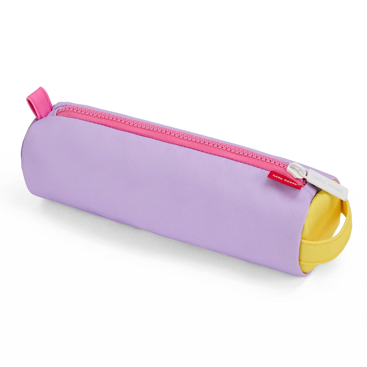 Estojo escolar violeta para criança com fecho rosa e detalhe amarelo Hello Hossy