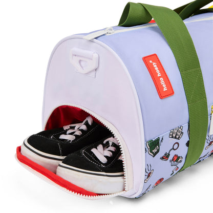 Saco de desporto infantil azul com motivo de desporto, bolso para sapatos, alça verde Hello Hossy
