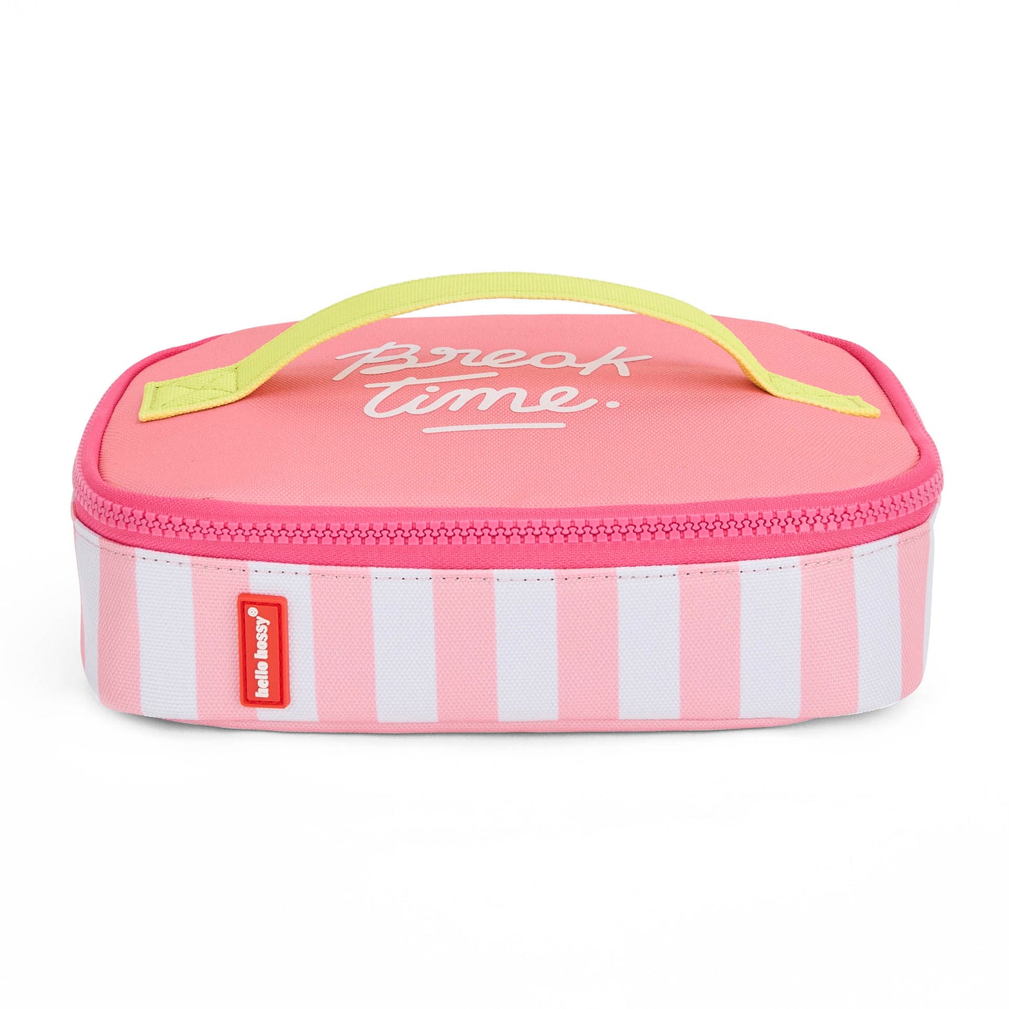 Saco de lanche infantil rosa às riscas com pega amarela Hello Hossy