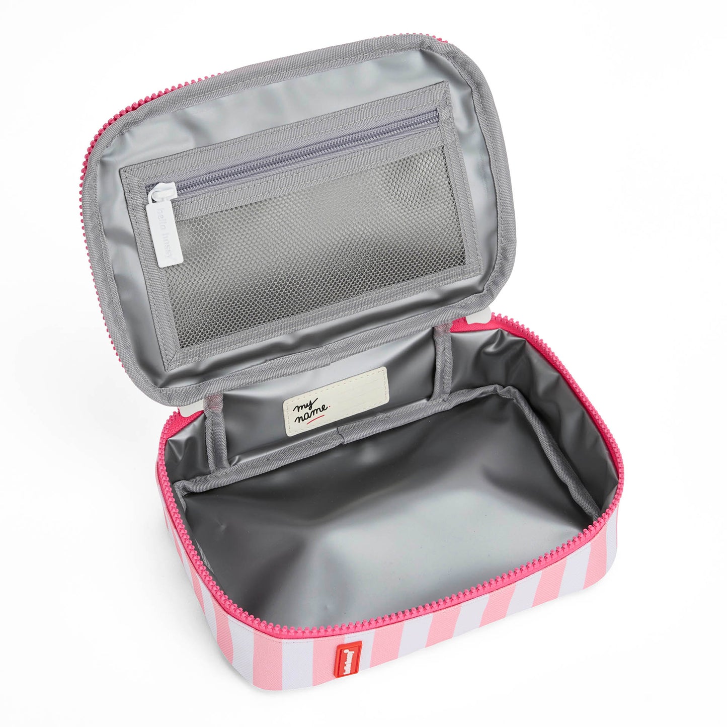 Saco de lanche infantil rosa às riscas, interior cinzento Hello Hossy