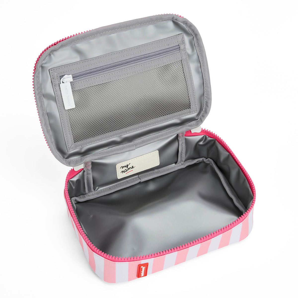 Saco de lanche infantil rosa às riscas, interior cinzento Hello Hossy