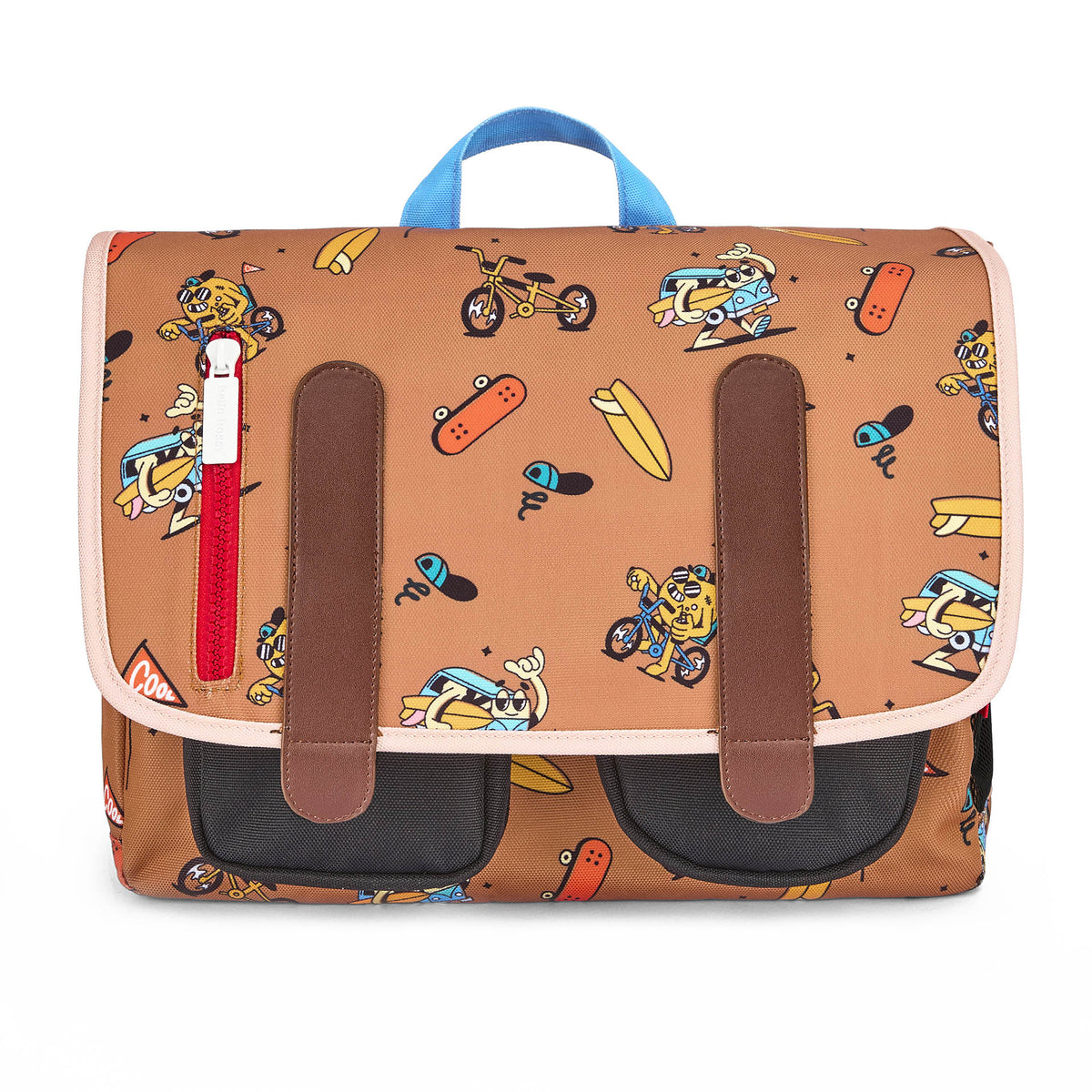 Mochila escolar infantil castanha com motivo de mascote em bicicleta Hello Hossy