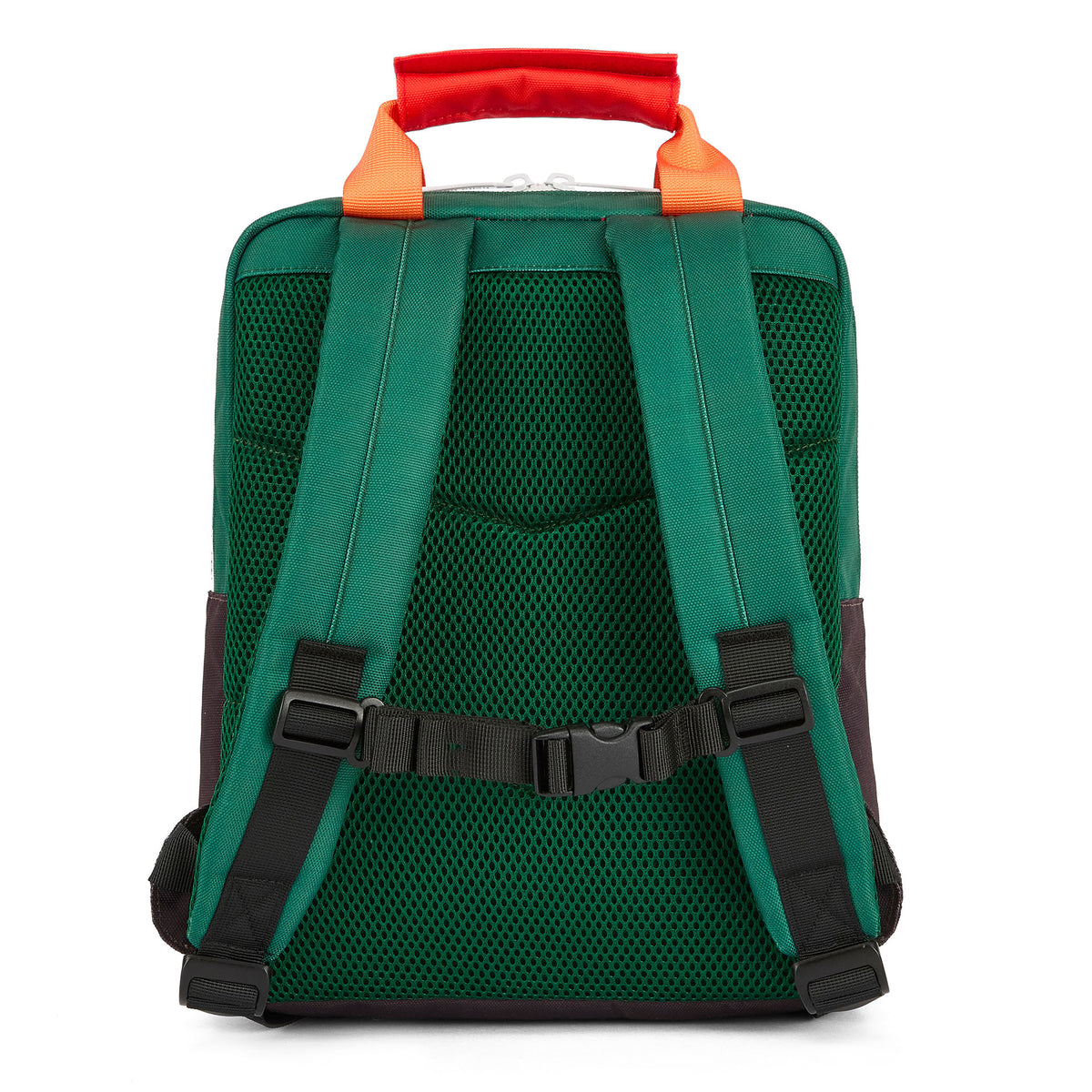 Mochila infantil verde, pegas laranja, alças ajustáveis Hello Hossy