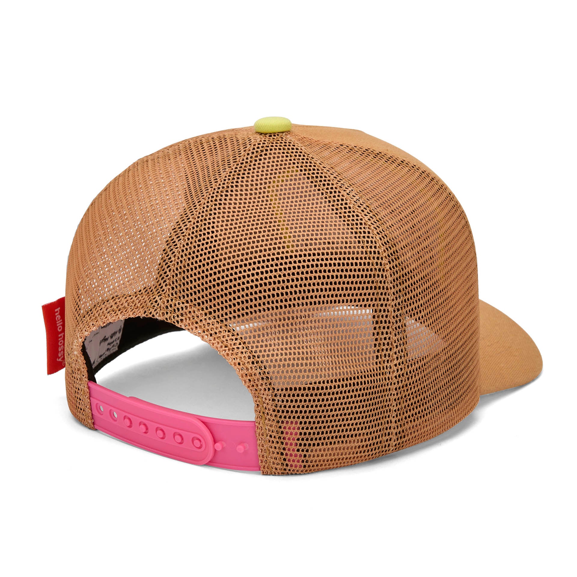 Boné infantil castanho com pala curva, rede traseira ajustável Hello Hossy