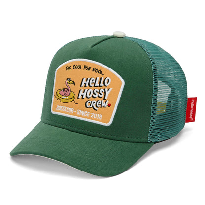 Boné infantil verde com pala curva e patch de animais Hello Hossy