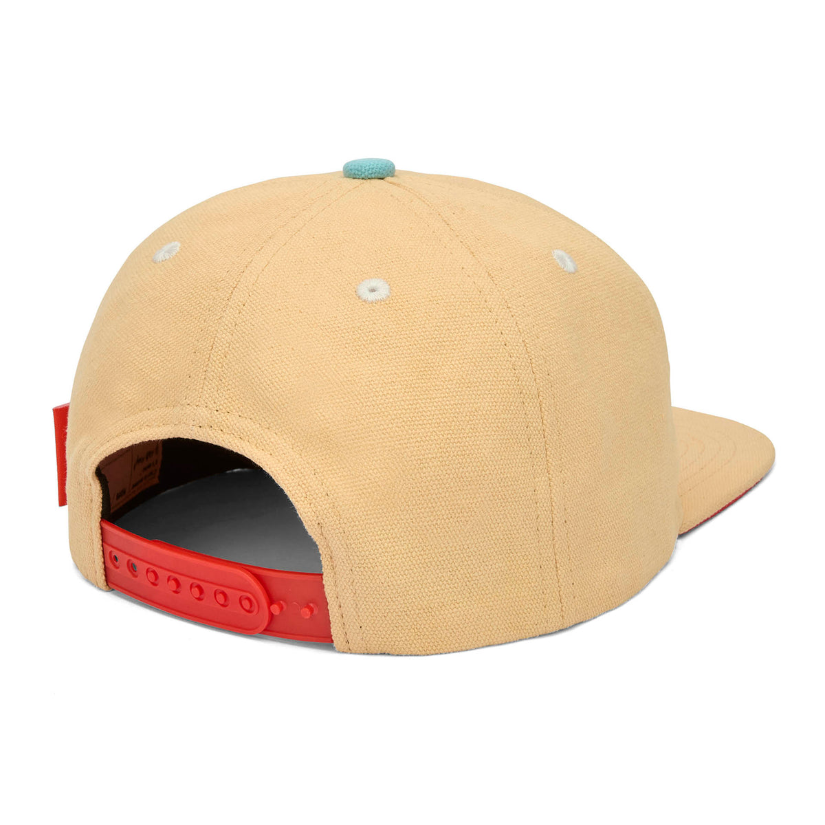 boné infantil creme com pala reta, botão azul ajustável Hello Hossy