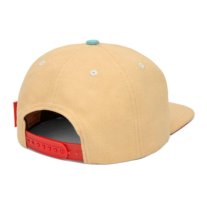 boné infantil creme com pala reta, botão azul ajustável Hello Hossy