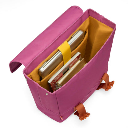 Mochila Mini Zinnia infantil violeta, interior amarelo, bolsos e compartimentos Hello Hossy