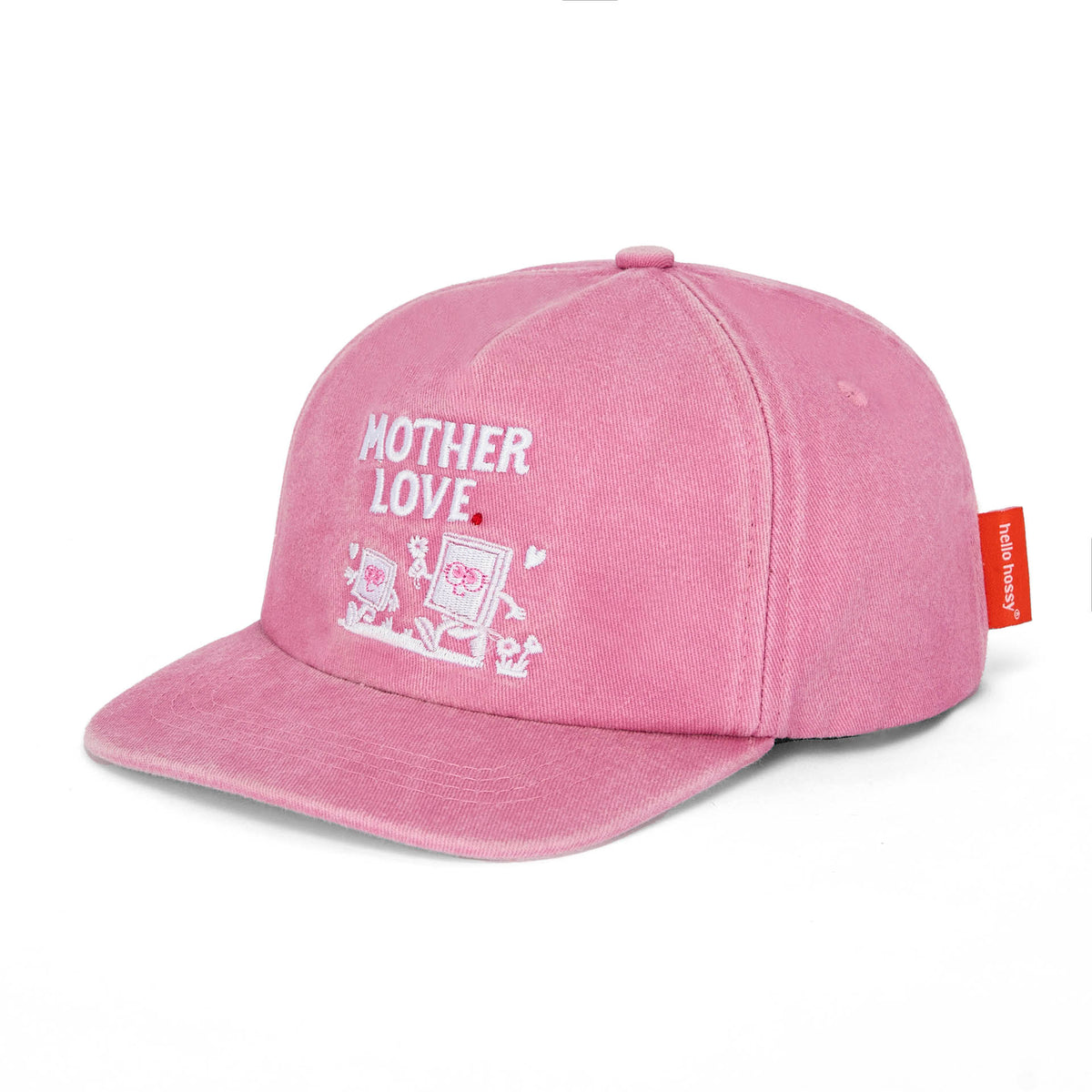 Boné infantil rosa com pala curva e bordado Mother Love Hello Hossy