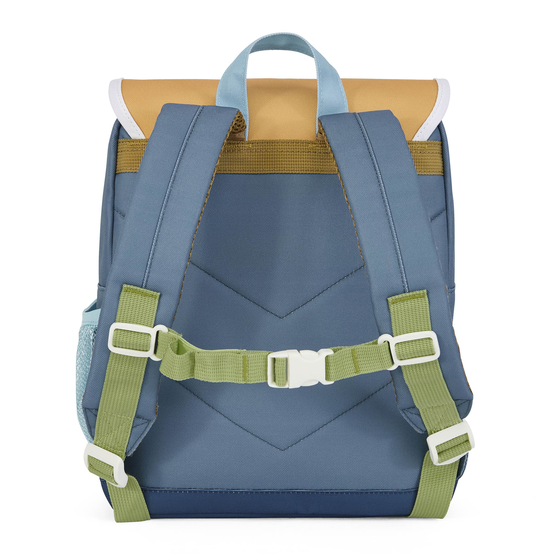 Mochila infantil azul com alças verdes e costas acolchoadas Hello Hossy