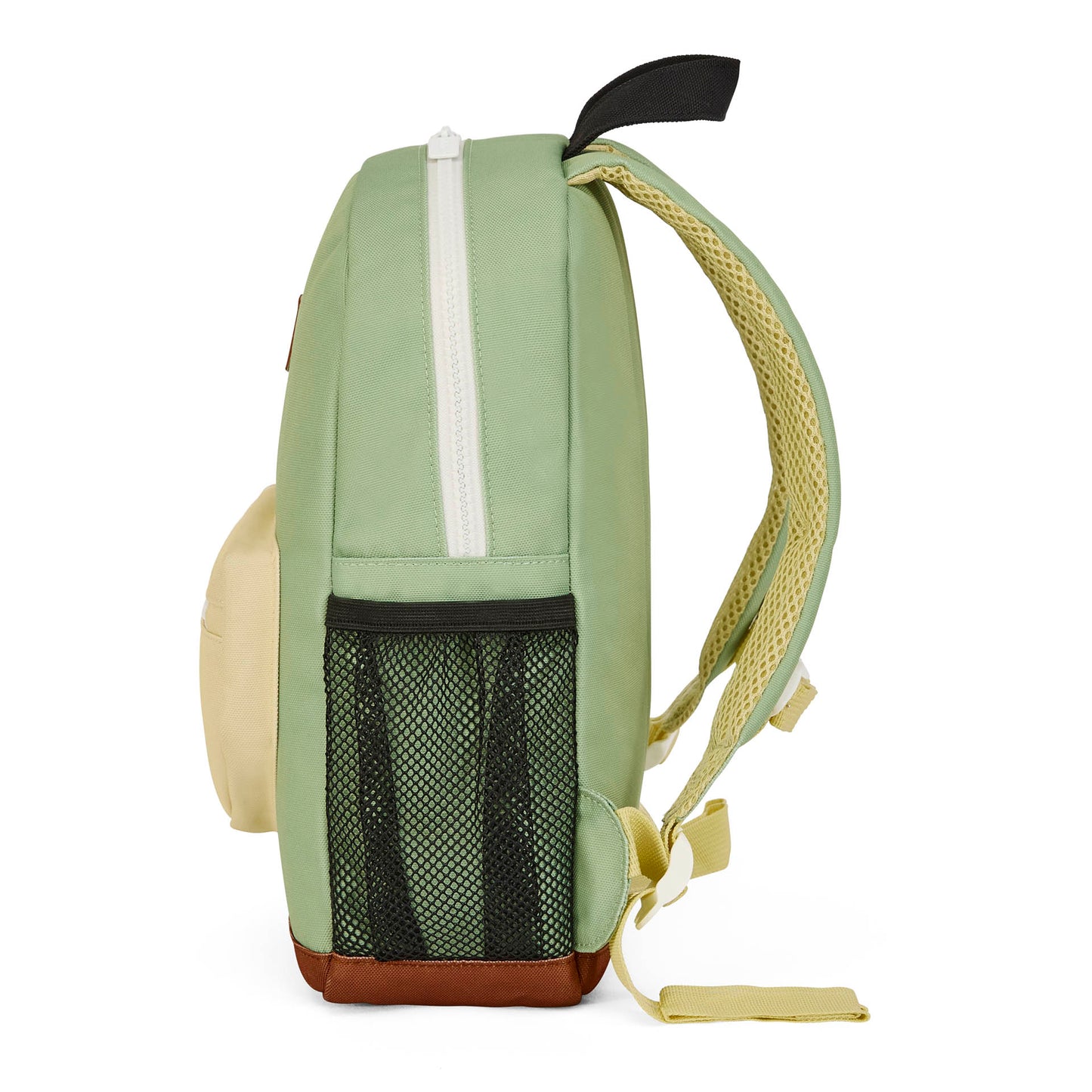 Mochila infantil verde com bolso em rede preto e base castanha Hello Hossy