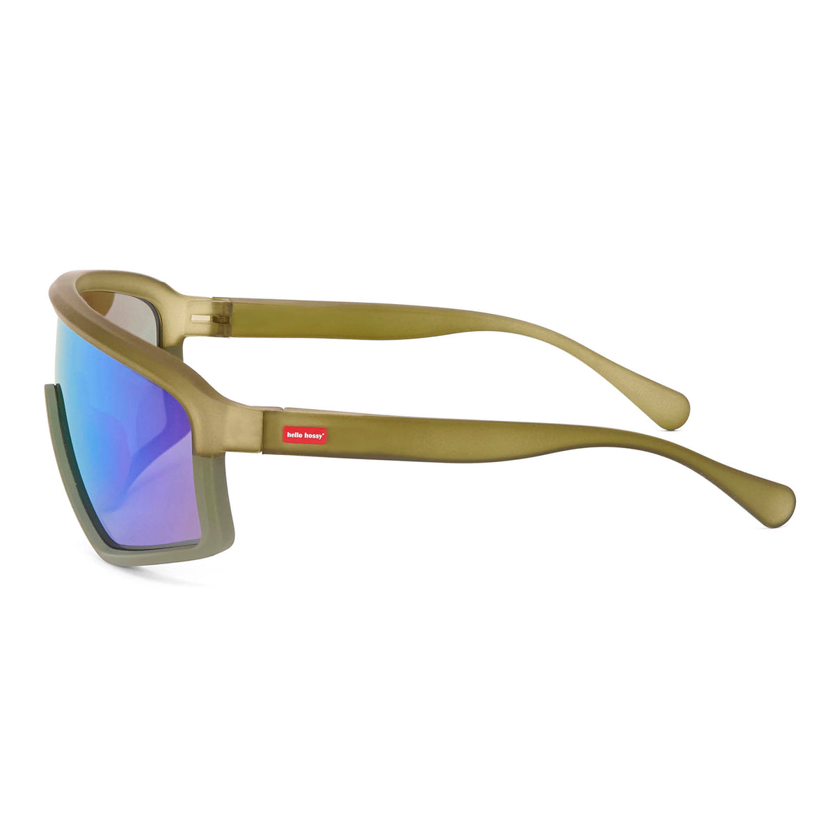 Óculos de sol infantis verdes, estilo desportivo, espelhados azuis, hastes mate Hello Hossy