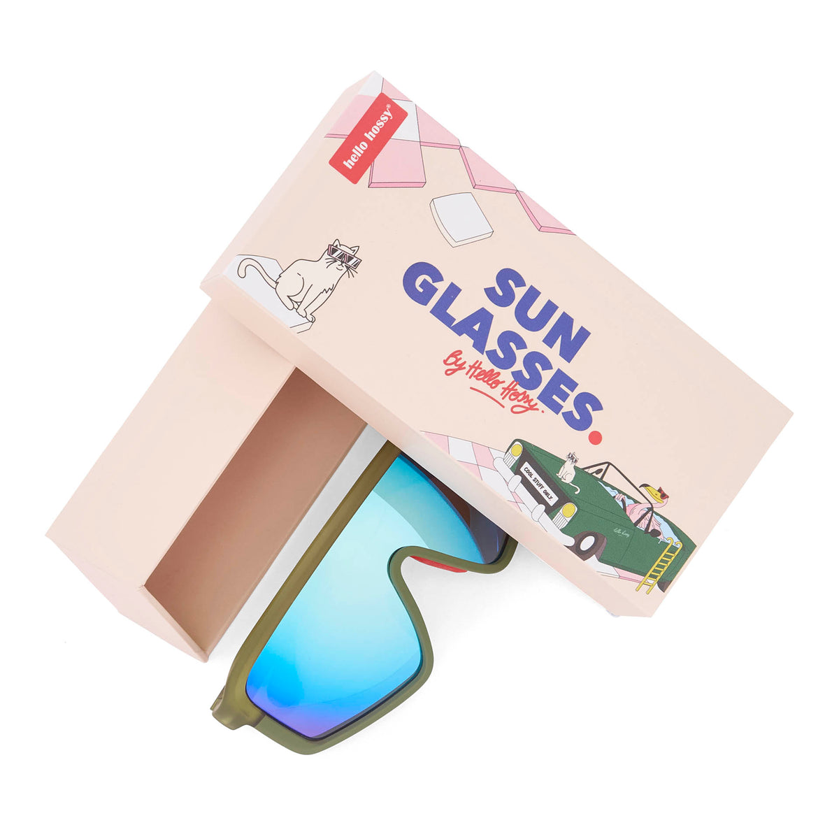 Óculos de sol para criança verdes, estilo desportivo, lentes polarizadas com embalagem Hello Hossy