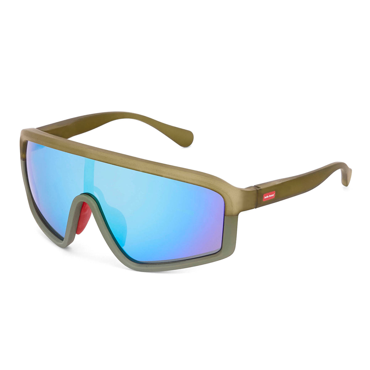 Óculos de sol infantis verdes, estilo desportivo, espelhados em azul Hello Hossy