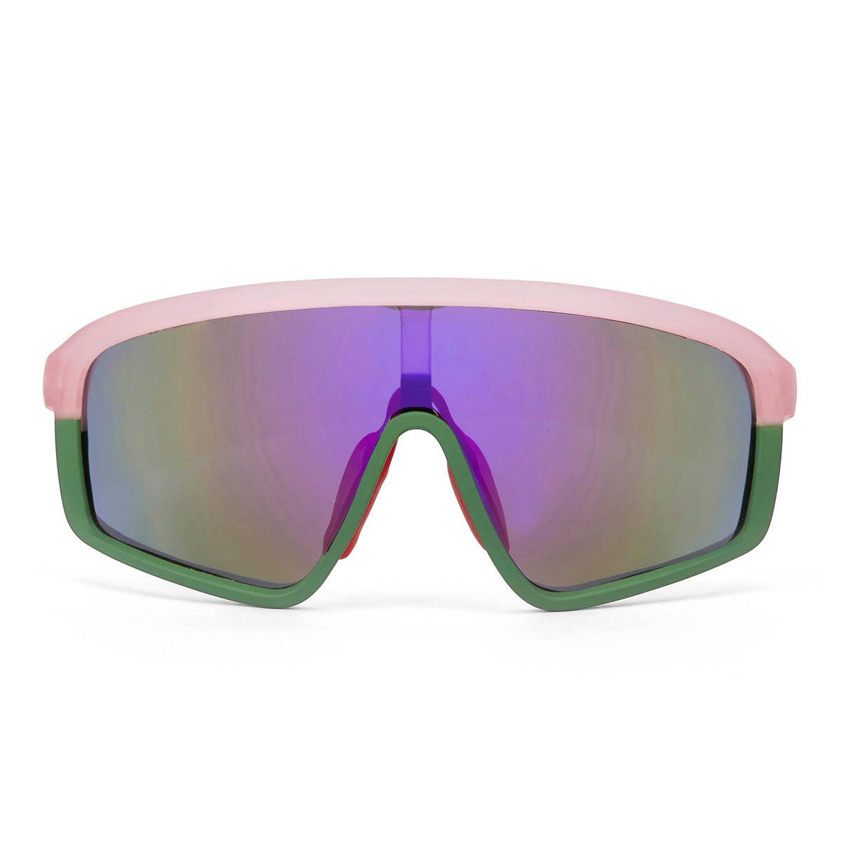 Óculos de sol infantis rosa e verde, lentes espelhadas, formato máscara Hello Hossy
