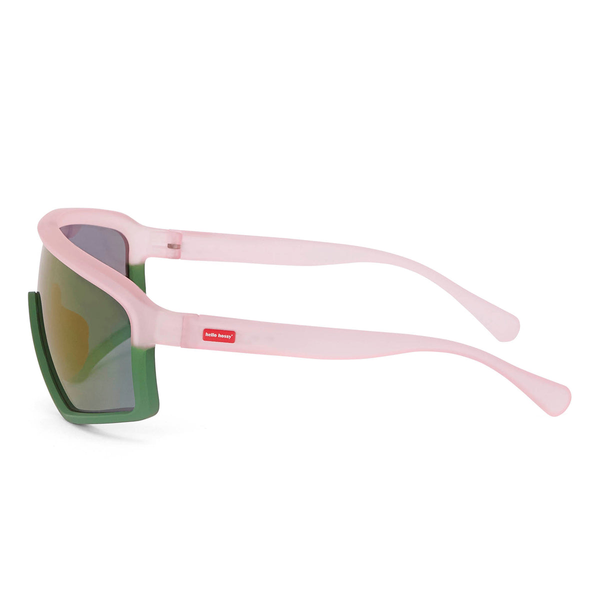 Óculos de sol infantis rosa e verdes, lentes espelhadas, formato largo Hello Hossy