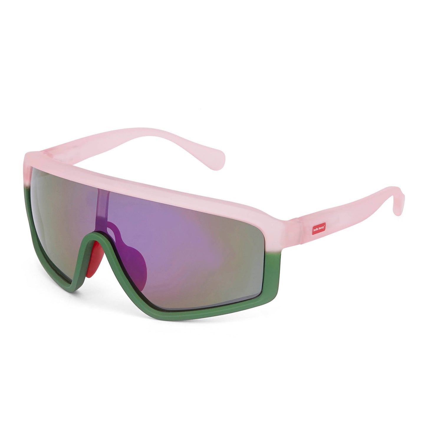 Óculos de sol infantis bicolores rosa e verde, lentes espelhadas Hello Hossy