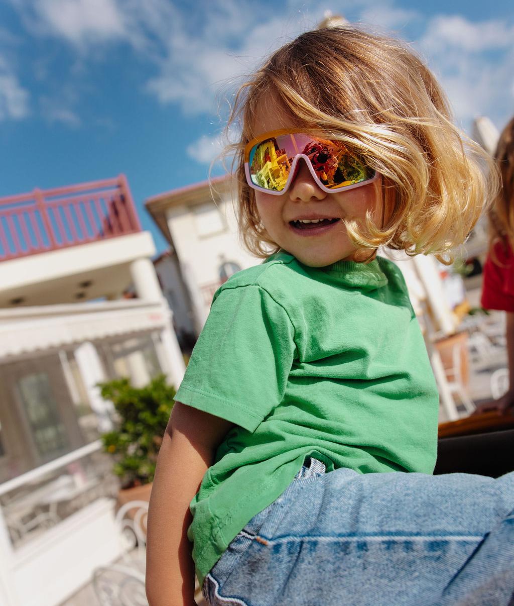 Óculos de sol infantis laranja, armação rosa, lentes espelhadas Hello Hossy